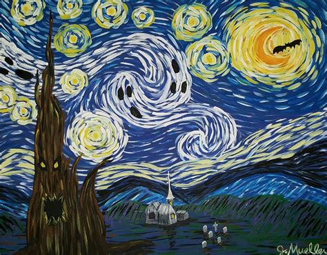 "Scary Night" for paint & sip class | Starry night van gogh, Starry ...