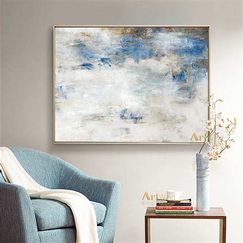 Large Blue Minimalist Abstract Canvas Art White Cloud Painting | Etsy