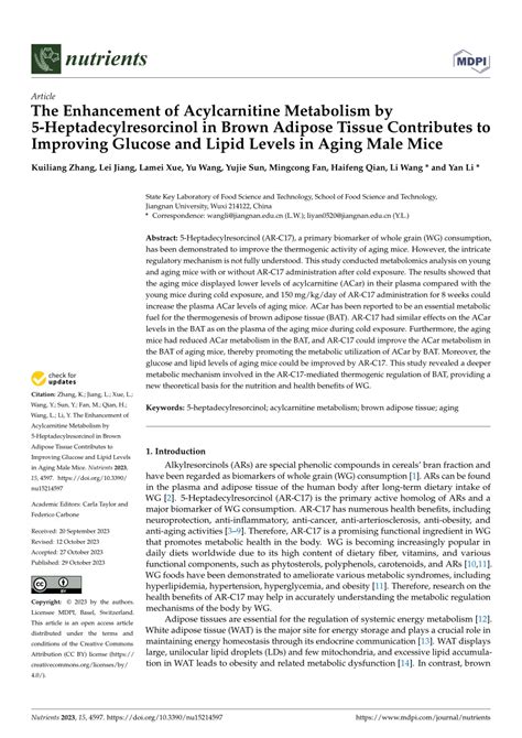 (PDF) The Enhancement of Acylcarnitine Metabolism by 5-Heptadecylresorcinol in Brown Adipose ...