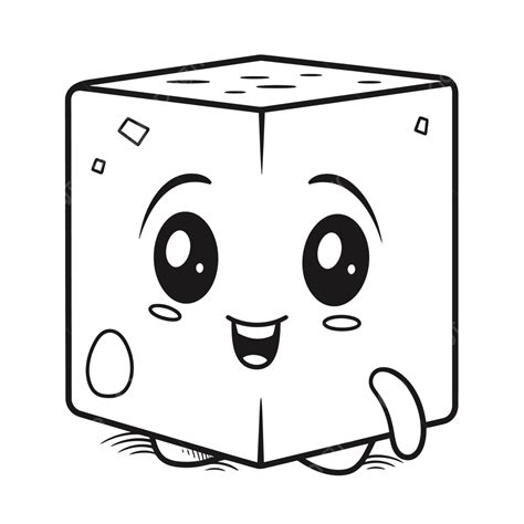 Cute Cartoon Cheese Cube Coloring Page Vector, Basic Simple Cute Cartoon Cuboid Outline ...