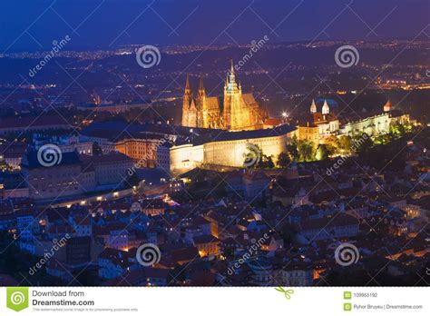 Prague, Czech Republic. Night View of Prague Castle, St. Vitus ...