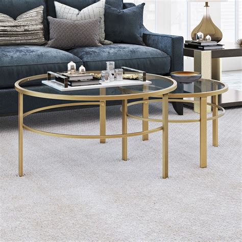 Gaia Brass Finish Nesting Coffee Table Set - Hudson & Canal CT0052