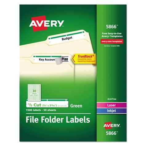 Permanent File Folder Labels, Trueblock, Inkjet/laser, Green Intended For Office Depot Label ...
