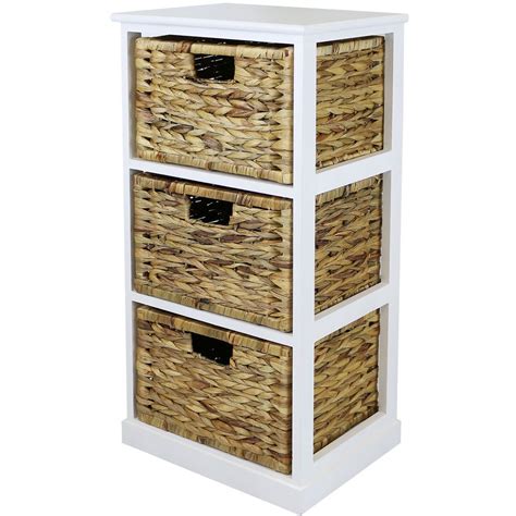 HARTLEYS WHITE 3 BASKET CHEST HOME STORAGE UNIT WICKER DRAWERS/CABINET ...