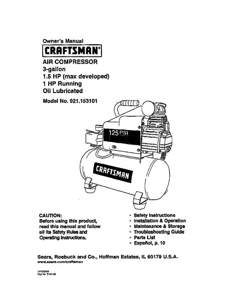 Craftsman Air Compressor Parts Manual