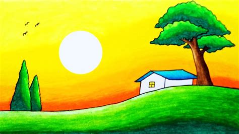 Sunset Simple Beautiful Easy Scenery Drawing : Easy nature scenery drawing easy sunset scenery ...