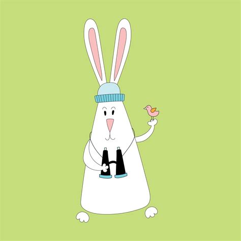 Rabbit symbol of 2023. Rabbit with bird and binoculars. Birdwatcher ...