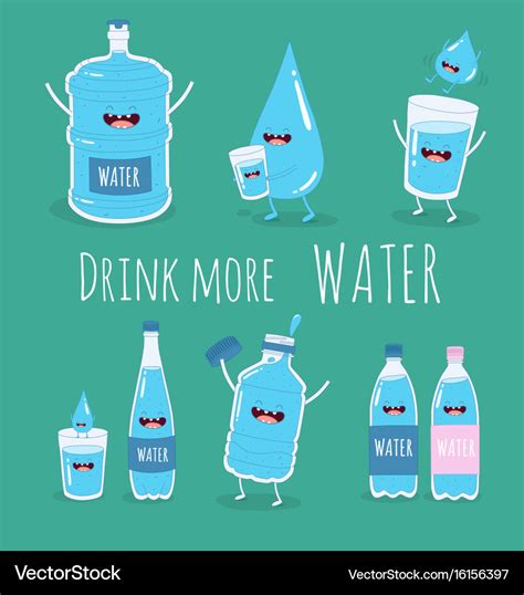 Water set funny big and small bottle of Royalty Free Vector