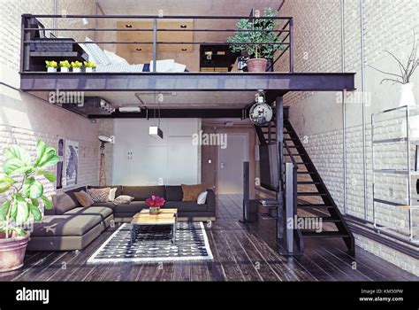 modern loft interior design. Contemporary style. 3d rendering concept Stock Photo - Alamy