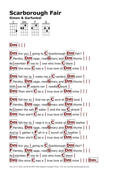 Scarborough Fair (Simon & Garfunkel) | Ukulele songs, Ukulele chords ...