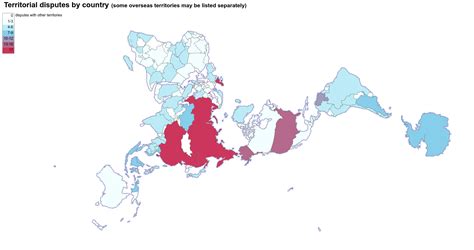 Amount of territorial disputes by country (interactive source in comments) [1816x961] [OC] : r ...