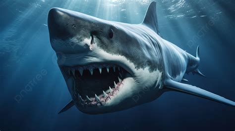 The Great White Shark Is Swimming With Its Mouth Open Background, A Picture Of A Megalodon Shark ...