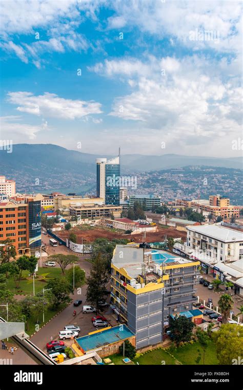 Kigali, Rwanda - September 21, 2018: a view looking down on the city centre with Kigali City ...