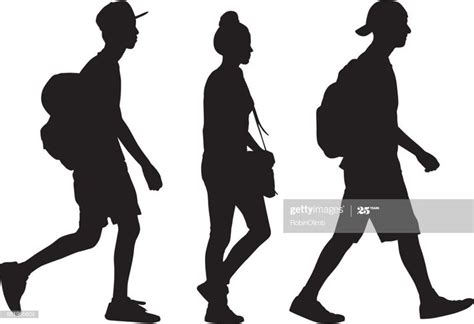 Vector silhouette of three teens walking together in a row. | Silhueta ...