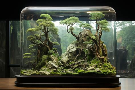 Premium AI Image | Aquarium with Rocks and Trees in Glass