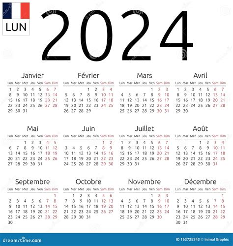 Calendar 2024, French, Monday Stock Vector - Illustration of neat, 2024 ...