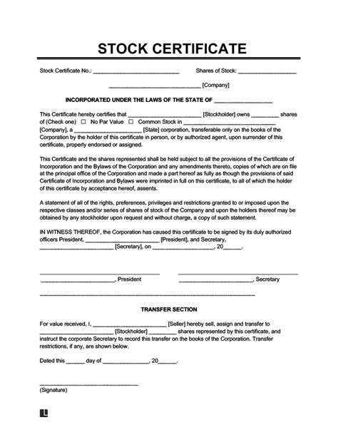 Free Stock Certificate Template | Legal Templates