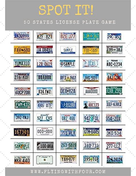 50 States License Plate Game - FLYING WITH FOUR