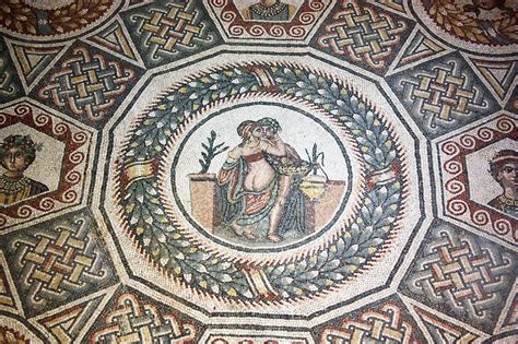 A mosaic from a bedroom, ~301-325, Villa Romana del Casale, Piazza ...