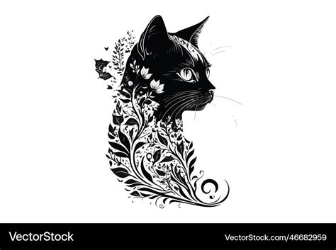 Cat tattoo black and white Royalty Free Vector Image