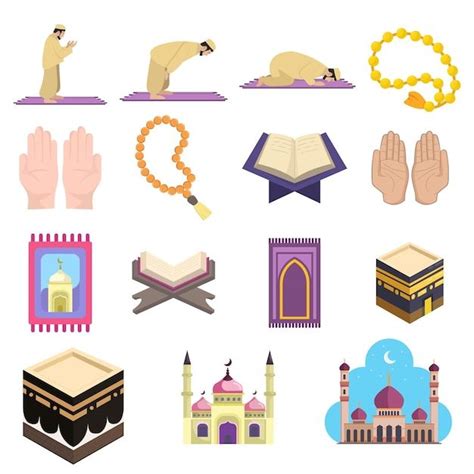 Vector Clip Art Set: Muslim Prayer Illustrations