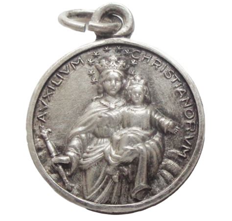 Antique silver medal pendant to Saint John Bosco & Auxilium Christianorum - Artefacts-Collector