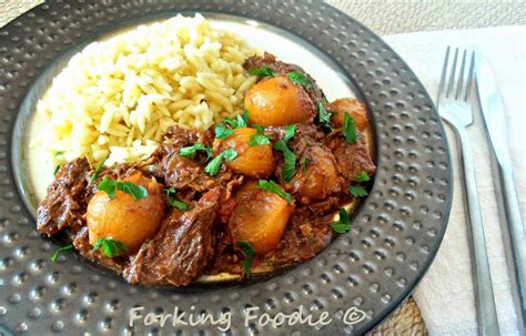 Forking Foodie: Stifado - a Greek braise with baby onions in a fragrant tomato and red wine sauce.