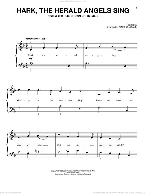 Hark, The Herald Angels Sing sheet music (easy) for piano solo