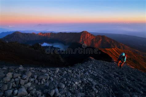 Mount Rinjani Crater Lake at Sunrise Editorial Photography - Image of ...