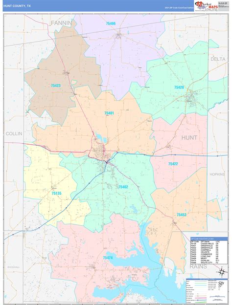 Hunt County, TX Wall Map Color Cast Style by MarketMAPS - MapSales