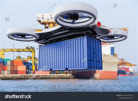 Autonomous Cargo Drone Delivering Container Future Stock Photo ...