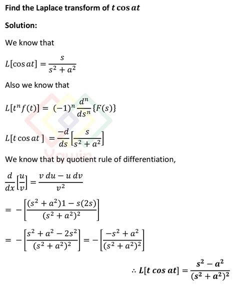 Find the Laplace transform of t cos at – Yawin