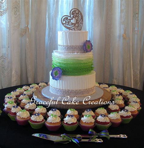 Rustic Chic Kawasaki Green and Purple Wedding Cake and Cup… | Flickr