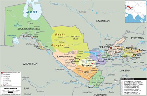 Uzbekistan sulla mappa - mappa dell'Uzbekistan (Asia Centrale - Asia)