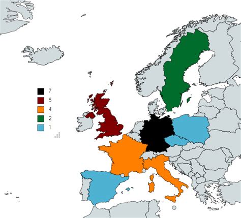 European countries by the number of car brands that finished on the ...