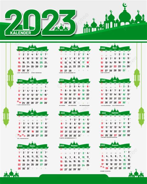 2023 Calendar With Islamic Date And Mosque Illustration, Calendar 2023 ...