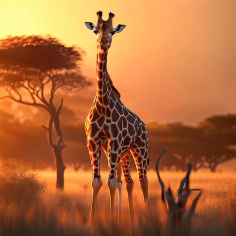 Premium AI Image | Photo giraffe Full moon Africa Night landscape