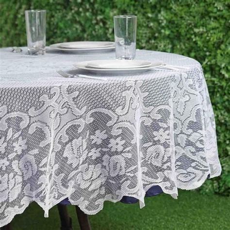 70" Premium Lace White Round Tablecloth in 2020 | Wedding table linens ...