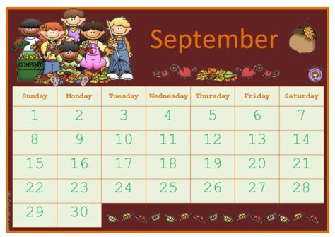 SCHOOL CALENDAR - SEPTEMBER: English ESL worksheets pdf & doc