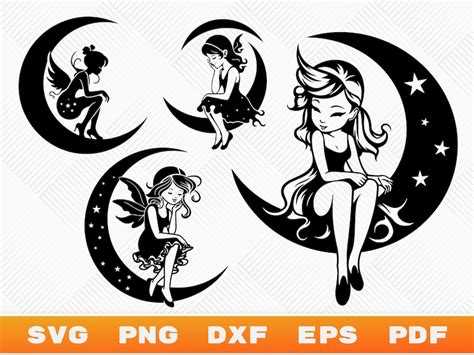 Fairy Svg Fairy Silhouette Fairy and Crescent Moon Moon - Etsy