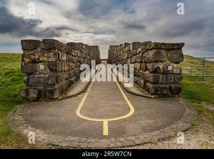 Coldstones Cut structure leads to viewing platform over the quarry in Nidderdale Yorkshire Stock ...