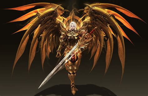 Download White Hair Wings Armor Sword Fantasy Angel Warrior HD Wallpaper by 태섭 신