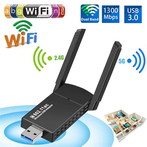 TSV AC1300 USB WiFi Adapter for PC, Wireless Network Adapter for ...