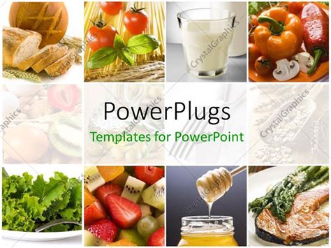 PowerPoint Template: food collage with fresh fruits, vegetables, milk depicting healthy ...