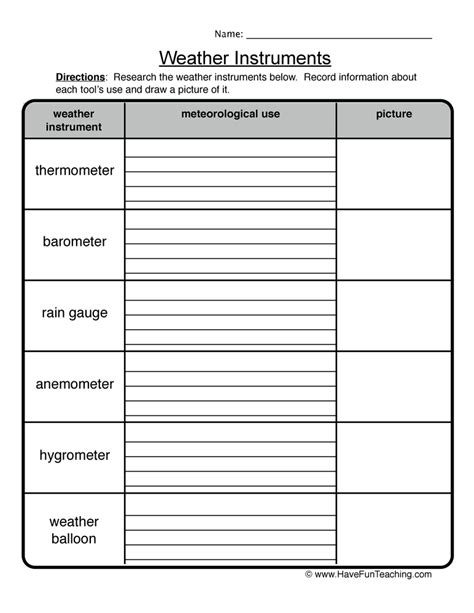 Weather Instruments Worksheet - Have Fun Teaching