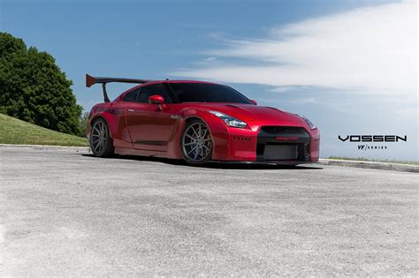 Red Lowered Nissan GT-R Goes Wild with Custom Body Kit Custom Body Kits, Vossen Wheels, Nissan ...