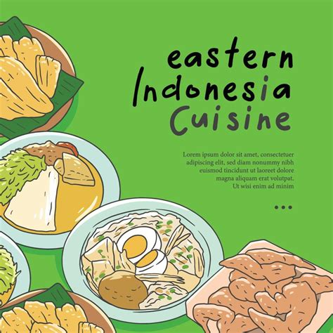 Eastern indonesia cuisine hand drawn illustration vector. Indonesian food set collection for ...