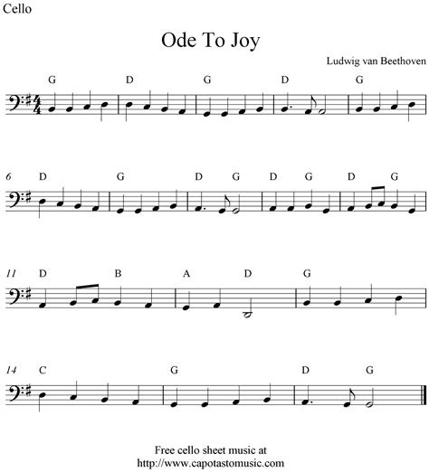 Easy Sheet Music For Beginners: Ode To Joy, free cello sheet music notes