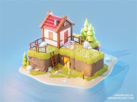 Cute Low Poly Hut on an Island | 3d Game Model Blender 2.90 by Rafał ...