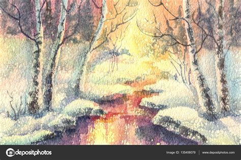 Winter forest watercolor landscape — Stock Photo © eglelip #135406078